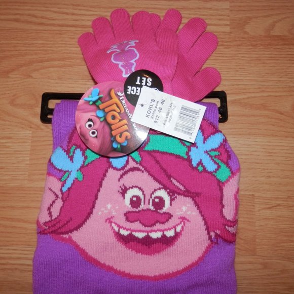 Dreamworks Accessories New Trolls 3 Piece Gift Set Kohls Hat Gloves